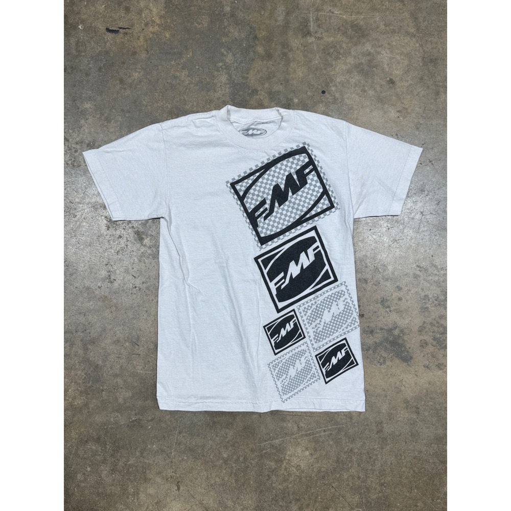 FMF Racing Graphic T-Shirt Mens‎ Small White Motocross Checkered Logo Tee
